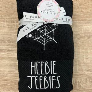 Rae Dunn “Heebie Jeebies” Hand Towel Set - 2-Pack 16x30” Black